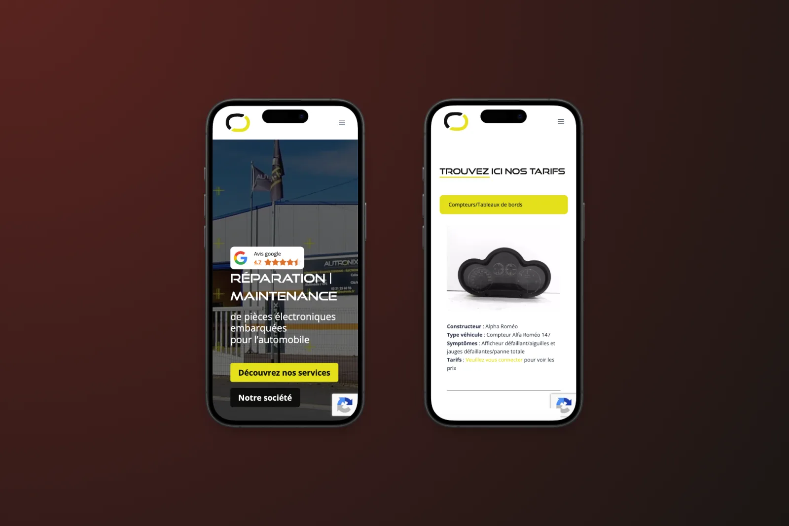 Site Autronix sur mobile