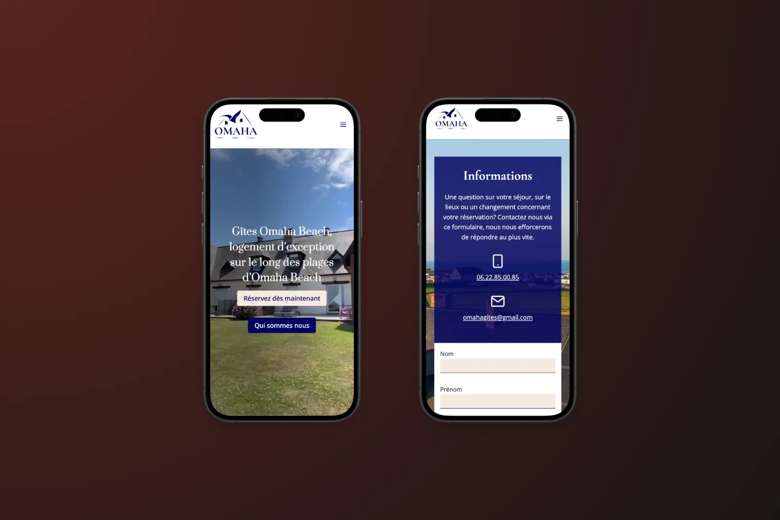 Site Omaha Gîtes sur mobile